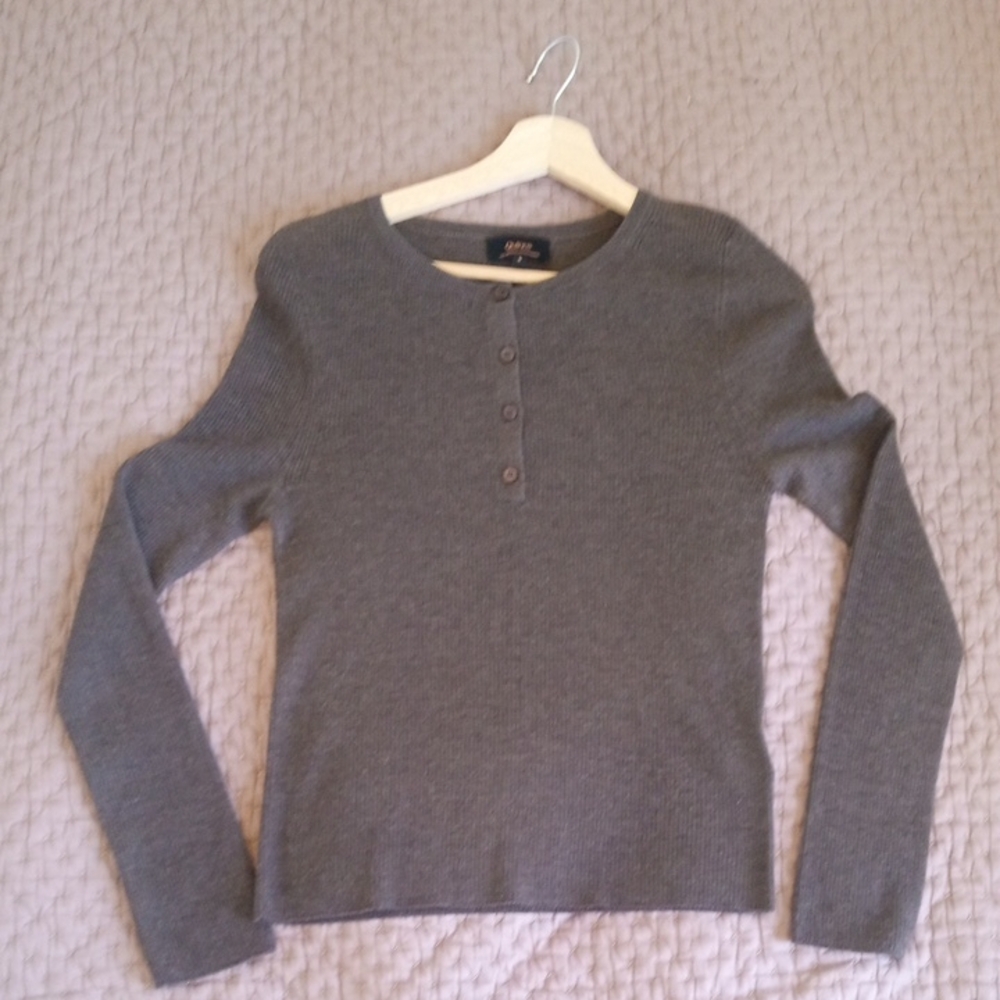 Quince Brown Cashmere Henley Lightweight Sweater Small